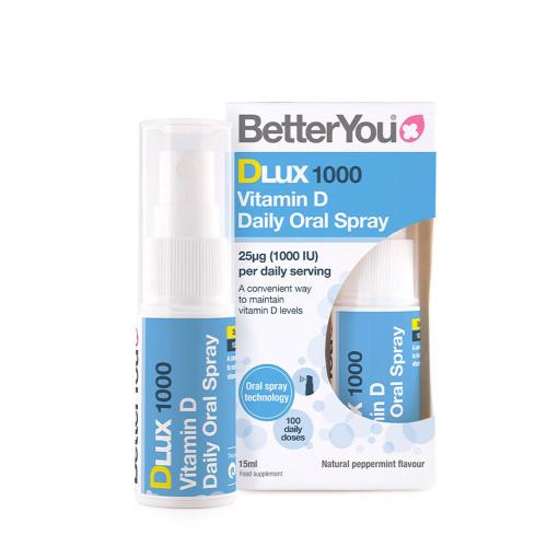 BetterYou Dlux Daily Vitamin D 1000 IU Oral Spray (15 ml, Menthe Poivrée Naturelle)