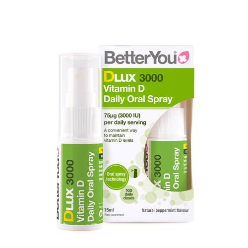 BetterYou Dlux Daily Vitamin D 3000 IU Oral Spray  (15 ml, Menthe Poivrée Naturelle)