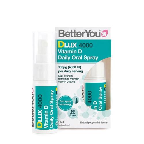 BetterYou Dlux Daily Vitamin D 4000 IU Oral Spray (15 ml, Menthe Poivrée Naturelle)