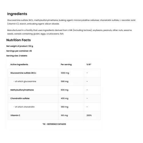 OstroVit Glucosamine + MSM + Chondroitin + Vitamin C (90 Comprim&eacute;)
